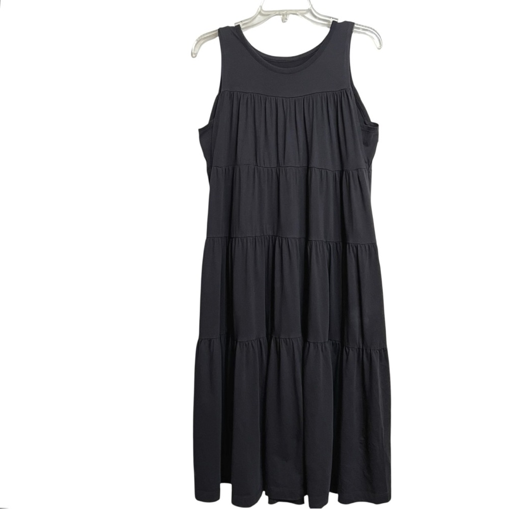 Summersalt The Luxe Pima Tiered Coastal Midi Dress S Black Flowy Beach Cover Up